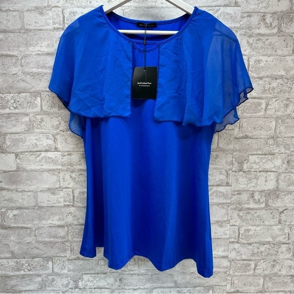 JUST Fashion Now blouse‎ women’s size medium blue sheer detail - Picture 1 of 5
